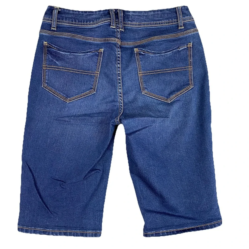 Natural Threads Bermuda Stretch Denim Shorts Women‎ 8 Dark Medium Wash